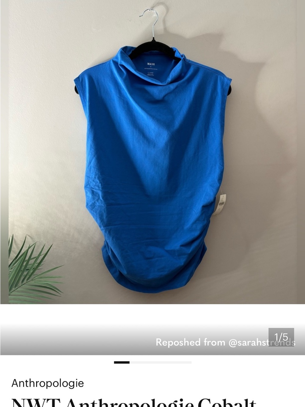 Anthropologie Vibrant Cobalt Mock Neck Tank